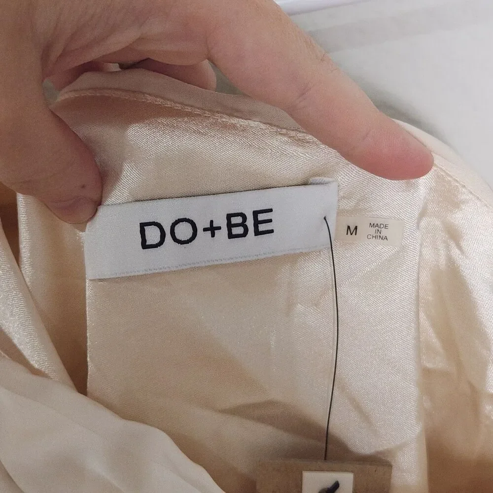 DO+BE One Shoulder Satin Blouse Women's M Ivory Ruched Puff Sleeve Party Top